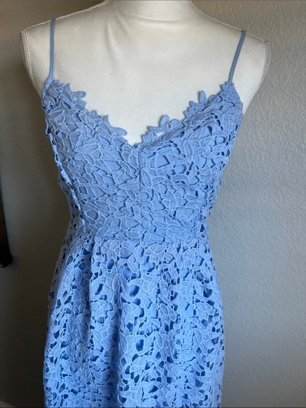Astr Light Blue Lace Midi Dress